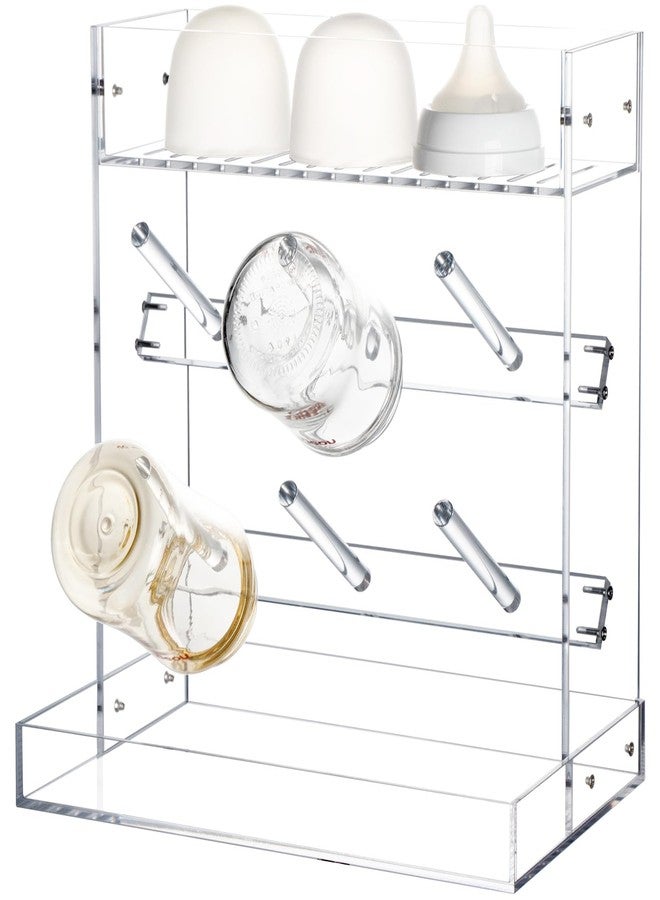 Heyrelda Baby Bottle Drying Rack Space Saving Vertical Acrylic Stand with Drip Tray – Clear Countertop Organizer for Bottles, Baby Accrssories – Fast Drying and Easy Cleanup - 10.3 x 6.3 x 10.6 in - Image 1